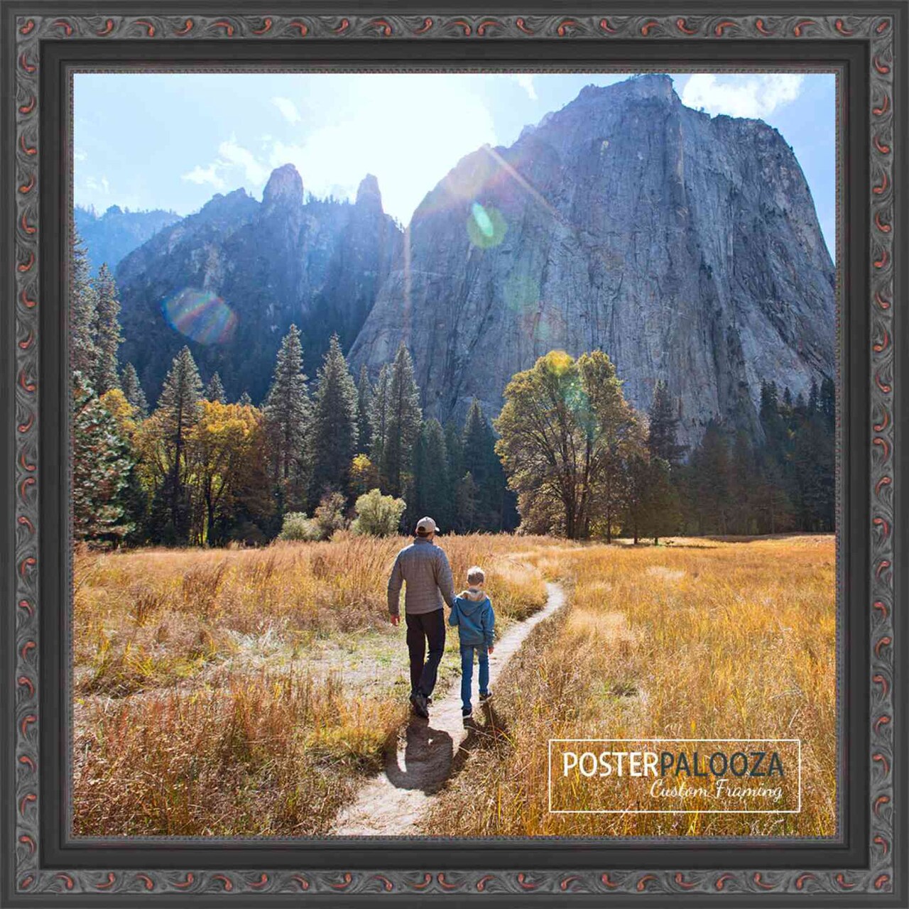 Square Antique Red Picture Frame - UV Acrylic, Foam Board Backing, Hanging Hardware